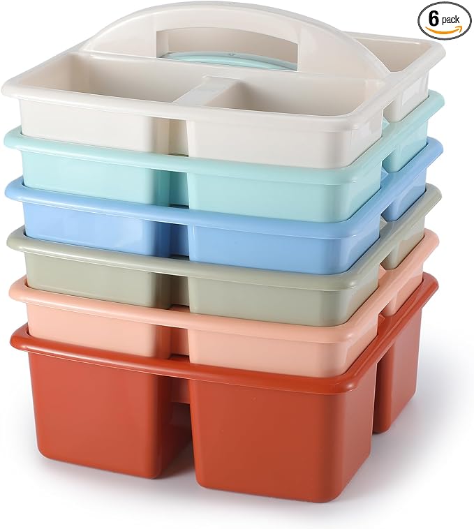 Lineshading 6 Pack 3 Compartment Classroom Caddy with Handle Boho Multipurpose Portable Plastic Classroom Storage Organizer Caddies for Table Desk Office School Supply by Lineshading