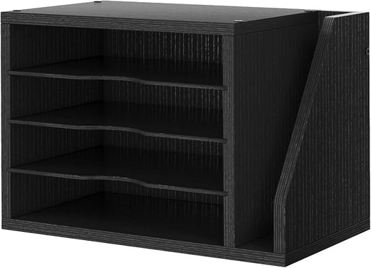 Wooden Mail Organizer, Desk Organizer with 3 Adjustable Shelves | Mail Sorter, File Organizer Desktop, Mail Holder for Home Office, Letter Sorter for Envelopes, Bills, Magazines, Black by Cresohom