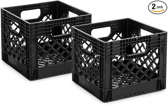 16-Quart Plastic Storage Crate with Handles, File Crate,Black(2 Pack) | Groups groceries, books, clothing, sports gear, and household supplies in a stackable 16-quart plastic crate. by Unknown