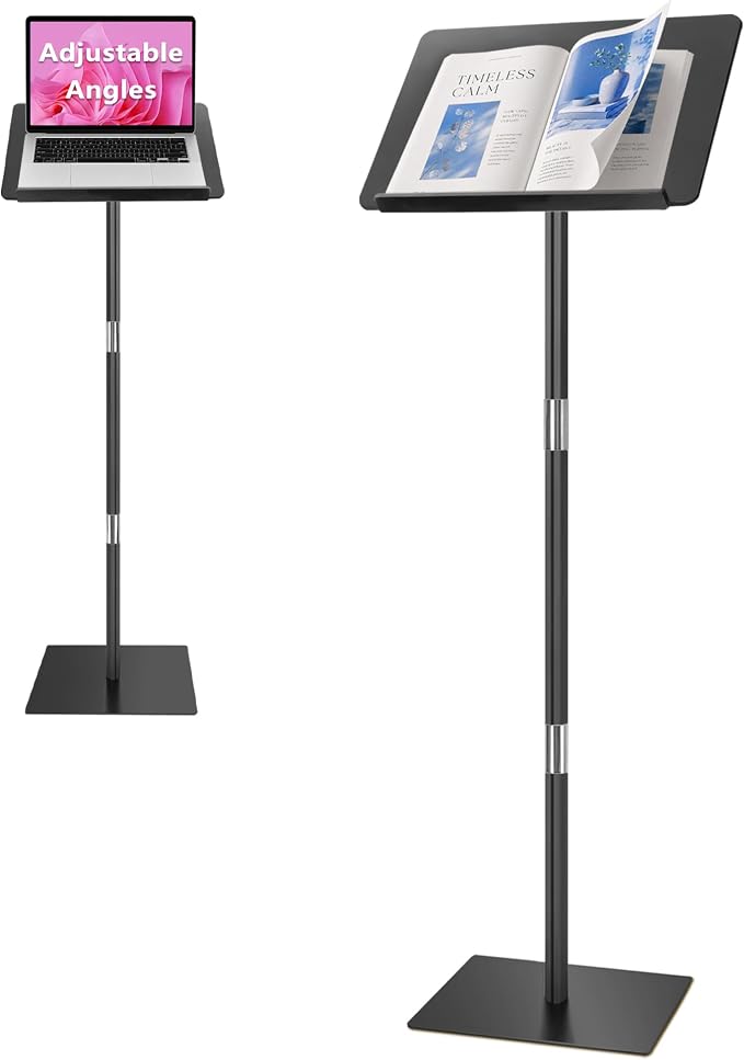 Podium Stand, Lecterns & Podiums, Acrylic Podium, Portable Podium Stand, Adjustable Angles with Metal Base, Podium for Classroom, Church, Weddings, Speech, 16" L x 12" W x 48" H, Black by Unknown