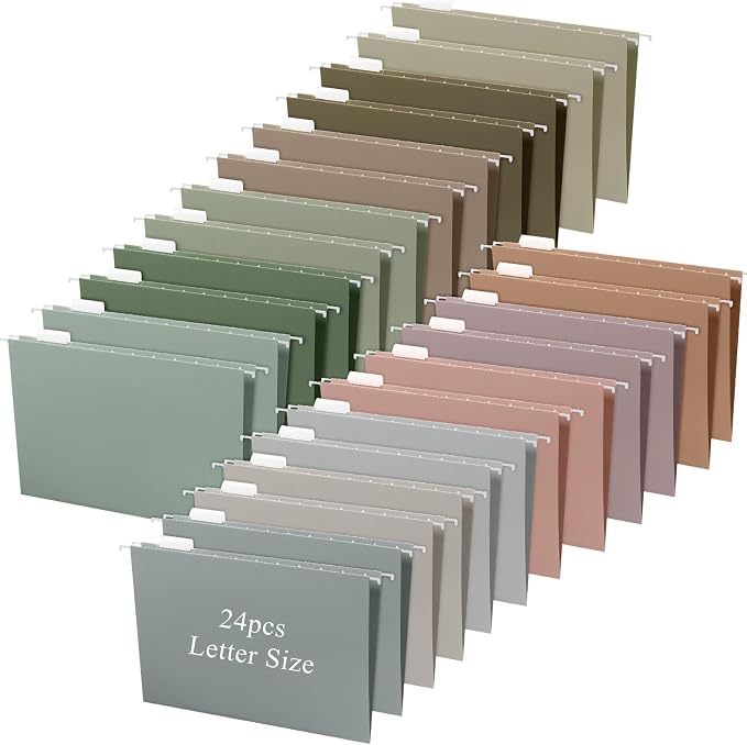Yaomiao 24 Pcs 11.6 x 9 Inches Decorative Hanging File Folders with Tabs Letter Size File Organizer Multicolor Hanging Folders for Home Classroom Office School Supplies, 12 Color (Morandi Color) by Yaomiao