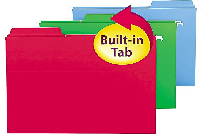 Smead FasTab Hanging File Folder, 1/3-Cut Built-in Tab, Legal Size, Assorted Primary Colors, 18 Count (64153) - Image 2