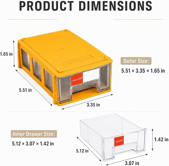 16pc Stackable Plastic Storage Drawers Mini Desk Organizer Yellow | Versatile mini desktop storage box 5.5x3.4x1.6", perfect for garage, home, school and office craft organization. - Image 3
