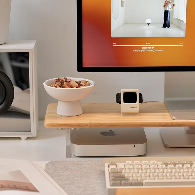 Bamboo Monitor Stand Riser, Natural Desk Shelf with Acrylic Legs | 31.5-Inch Wide, 3.3-Inch Clearance, Fits Monitor, Laptop, Printer and Speakers for Small Desks - Image 3