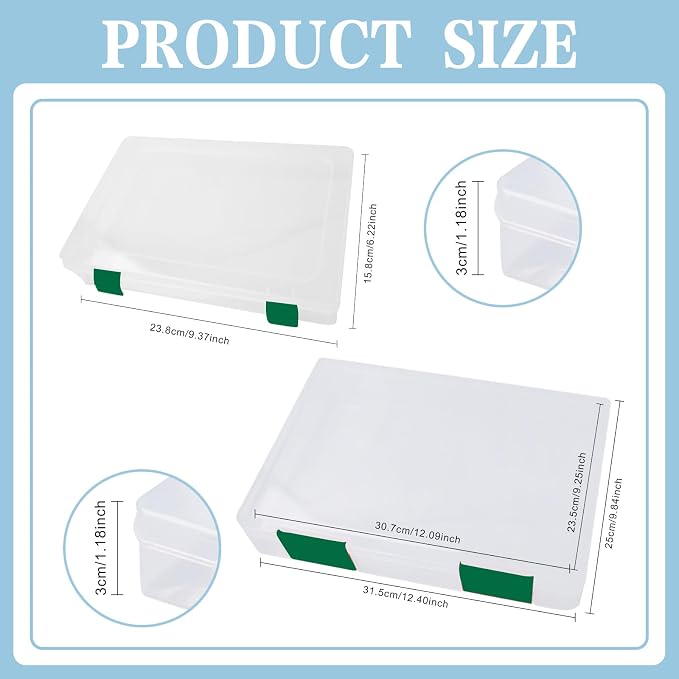 12 Pcs Clear A4 A5 File Box Document Plastic Storage Box with 48 Labels File Holder Organizer Paper Plastic Case Magazine Protector with Buckle Office School Supplies(Green) - Image 2