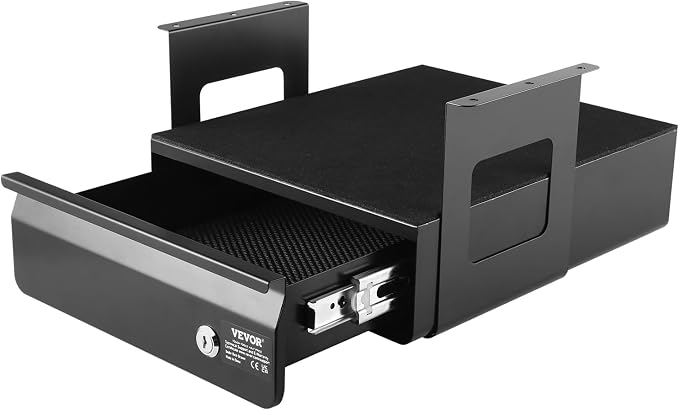 VEVOR Under Desk Lockable Slide Out Drawer, 13 inch Under Desk Pull-out Drawer for Sit Stand Workstation, Secure Under Counter Drawers for Home Office Storage Organizer, Black - Image 10