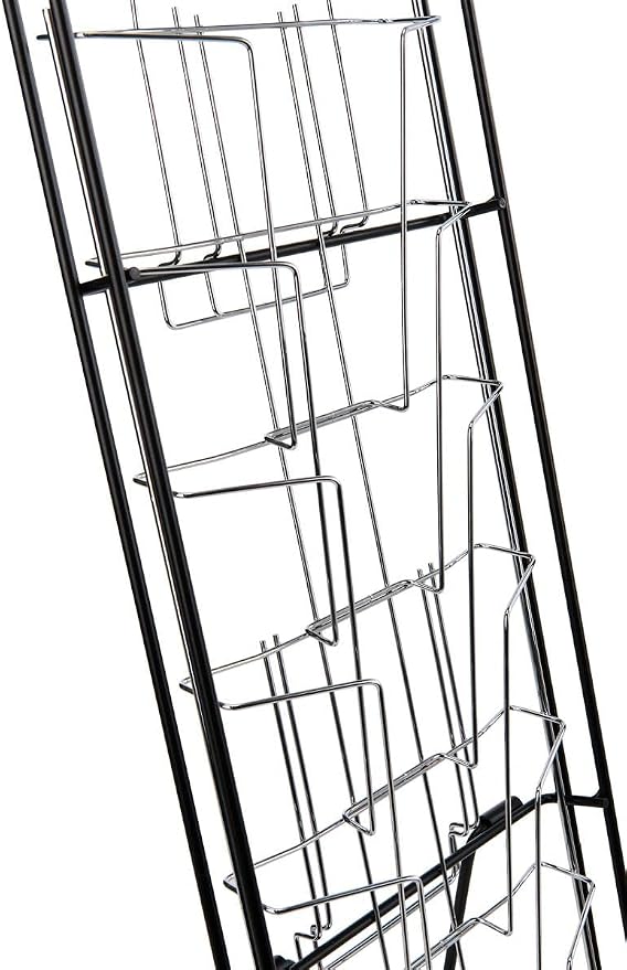 Displays2go Portable Magazine Rack, Black, 54" h Floor-standing | 10 Pockets for 8.5x11 Catalogs, Carry Bag Included, Tiered Design, Steel, NCYBRCHBLK - Image 4