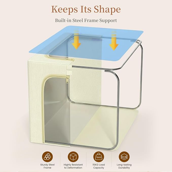 GoMaihe Clothes Storage Bins with Metal Frame for Closet, 40L 4-Pack Beige | Sweaters Hoodies Jeans T-Shirt, Closet Top Shelf Organizer, Collapse-Proof Stackable, Clear Window, Dual Access Space Saving - Image 2