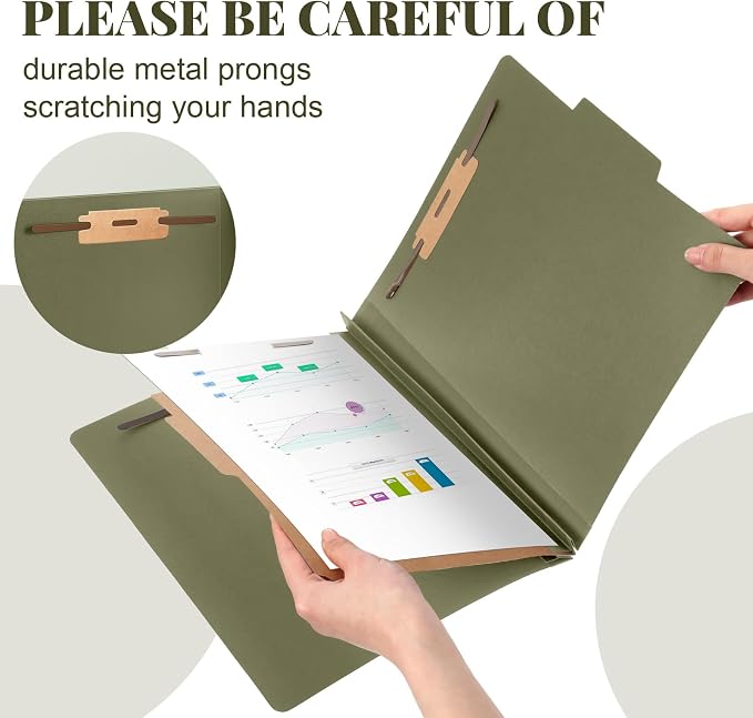 AmazingSpark 24 Pcs Classification Folder Letter Size Bulk 1 Divider Pressboard File Folder with Expansion 2 Prong Fastener Heavy Duty Office File Organizer for School Medical Document(Hunter Green) - Image 4