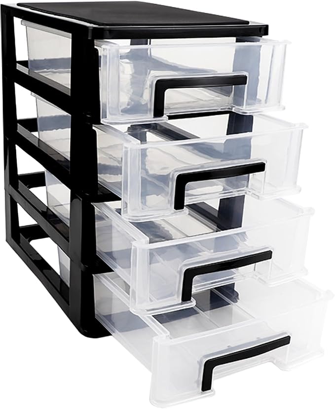 4 Tier Plastic Drawer Organizer Storage Box for Desk, Cosmetics, Jewelry, Office Supplies, Home Organization (8.46" x 5.9" x 9.84") by LNQ+LUNIQI