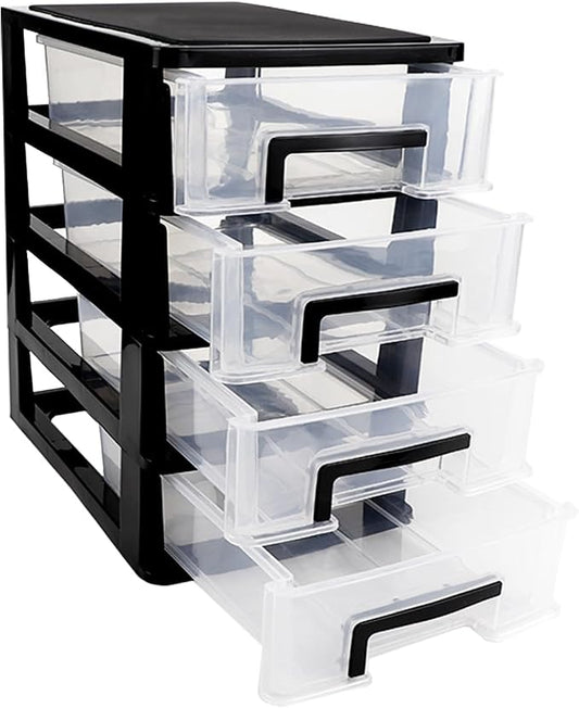 4 Tier Plastic Drawer Organizer Storage Box for Desk, Cosmetics, Jewelry, Office Supplies, Home Organization (8.46" x 5.9" x 9.84") by LNQ+LUNIQI