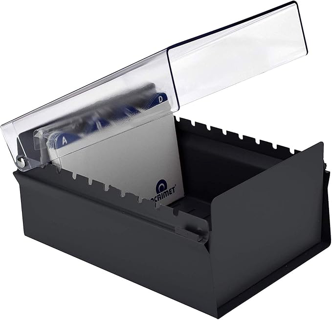 Acrimet 4 x 6 Card File Holder Organizer Box Metal Base Heavy Duty (AZ Index Cards and Divider Included) (Black Color with Clear Crystal Plastic Lid Cover) - Image 3
