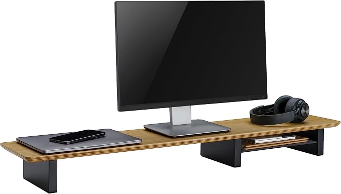 White Oak Wood Desk Shelf for Top of Desk 44 Inch Length Wood Monitor Riser with Middle Shelf - Image 7