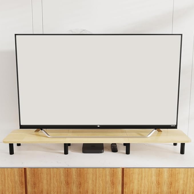 Large Extra Long Monitor Stand Riser 43.7in,Dual Monitor Riser, Wide TV Stand for 2 Monitors, Wood & Steel Leg Adjustable Height Desktop Riser, Home Office Organization. (Natural) - Image 6