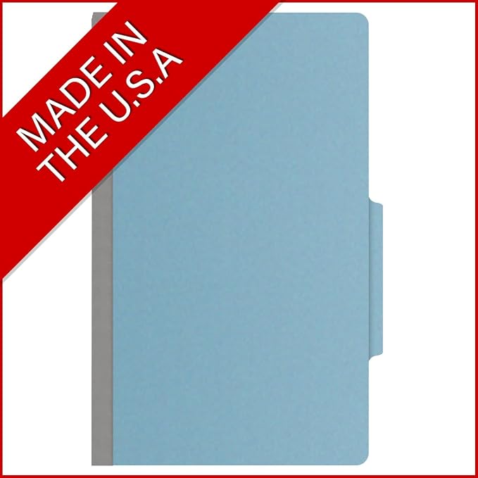 25 Pt. Pressboard Classification Folders, 2/5 Cut ROC Top Tab, Legal Size, 2 Dividers, Light Blue (Box of 10) - Image 5