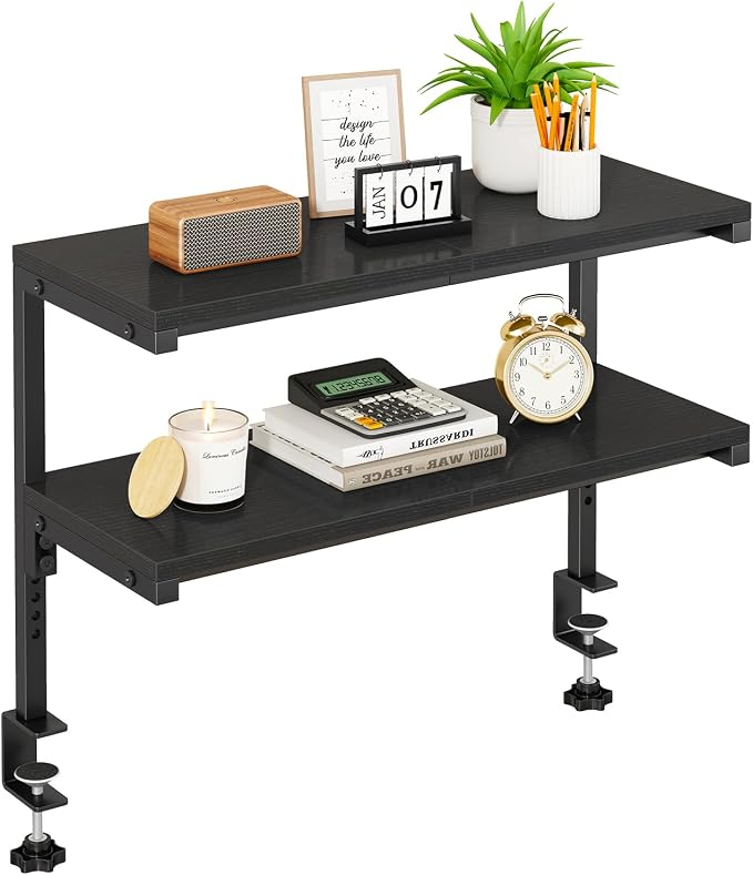 IBUYKE Clamp on Desk Shelf, 22.8” Large Desk Extender Shelves TMZ010B | Tool-Free, Flexible Repositioning,Adjustable, 2-Tier Storage Shelves, for Desktop Accessories,Desk - Image 9