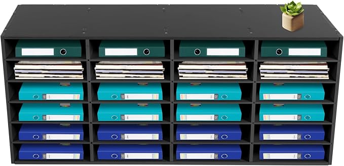 Literature Organizer 24 Slots Desk File Literature Sorter Mailbox Sorter Paper and Mail Organizer Desktop Paper Storage Holder for Home, Office 11.02lbs Each Slot Capacity (39.4*11.8*16.5in, Black) by Unknown