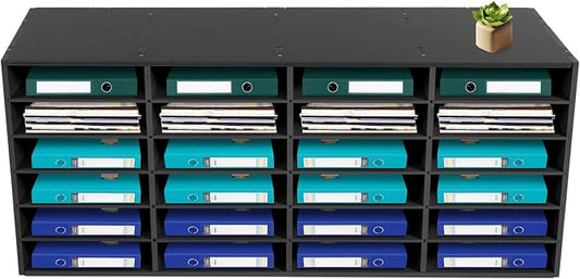 Literature Organizer 24 Slots Desk File Literature Sorter Mailbox Sorter Paper and Mail Organizer Desktop Paper Storage Holder for Home, Office 11.02lbs Each Slot Capacity (39.4*11.8*16.5in, Black) by Unknown