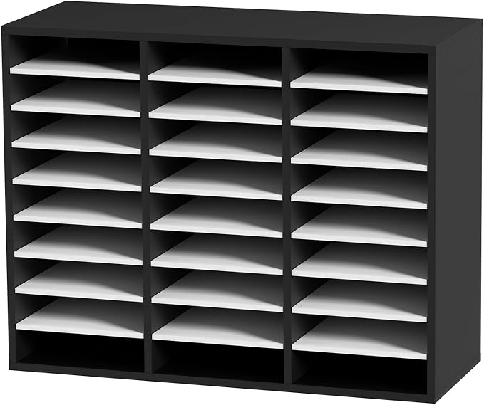 VEVOR 27 Compartments Wood Literature Organizer, Adjustable Shelves, Medium Density Fiberboard Mail Center, Office Home School Storage for Files, Documents, Papers, Magazines, Black+White - Image 9