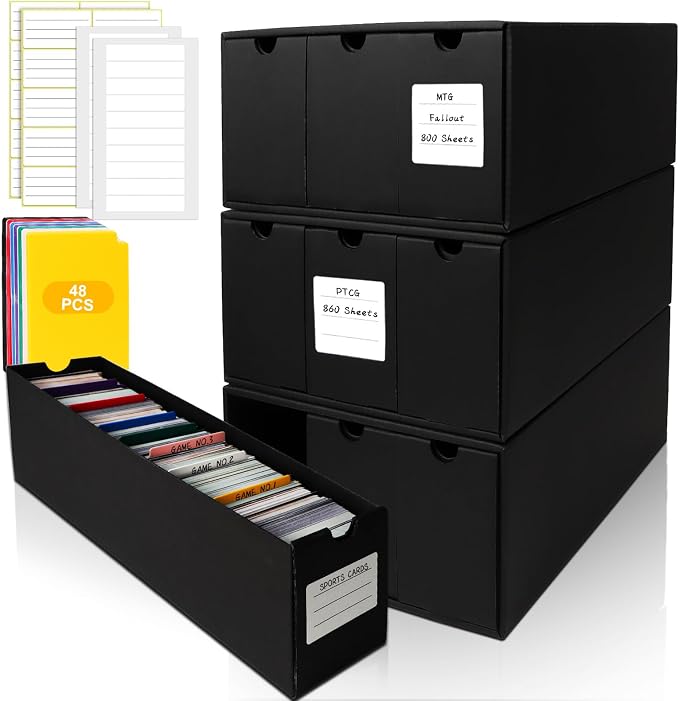 Trading Card Storage Box, Includes 9-600 CT Boxes & 48 Card Dividers, 9000+ Trading Card Organizer for Collectible Card Games, for TCG, YGO, MTG, PTCG, Baseball Cards, with Labels & Tapes - Image 8