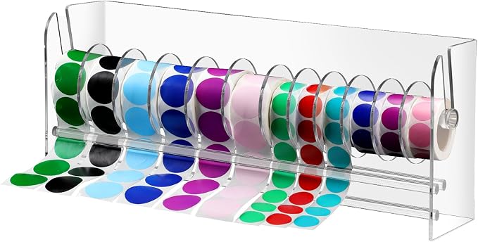 Qilery Adjustable Label Dispenser Acrylic Roll Sticker Dispenser Sticker Holder Organizer Label Stand for Holding Office Home Journal Business Use(12 Disks) by Qilery