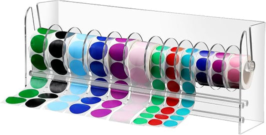 Qilery Adjustable Label Dispenser Acrylic Roll Sticker Dispenser Sticker Holder Organizer Label Stand for Holding Office Home Journal Business Use(12 Disks) by Qilery