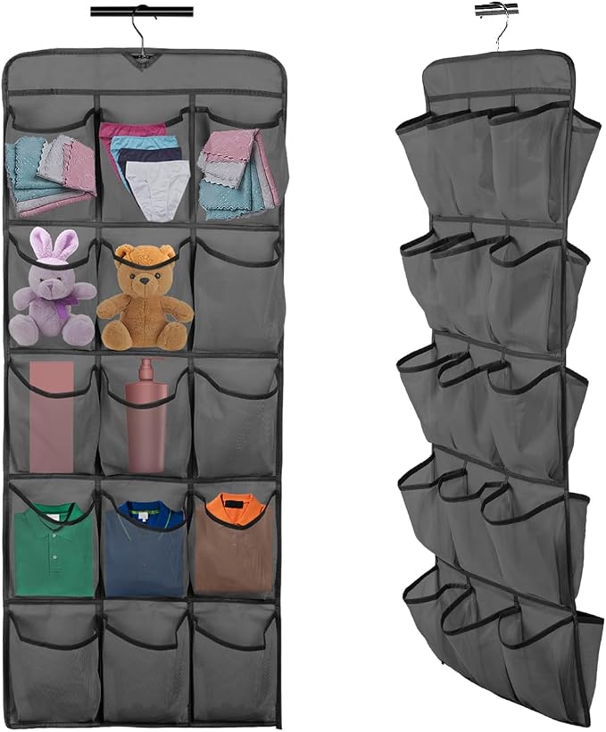 30 Large Pockets Dual Sided Hanging Shoe Organizer Double-Side Closet Storage Shelves with Rotating Hanger Space Saving Storage Bag Portable Shoe Rack Holder for Bedroom Laundry Room,Black by TKSDWBLTY