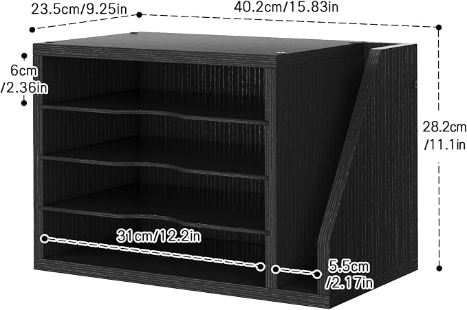 Wooden Mail Organizer, Desk Organizer with 3 Adjustable Shelves | Mail Sorter, File Organizer Desktop, Mail Holder for Home Office, Letter Sorter for Envelopes, Bills, Magazines, Black - Image 3