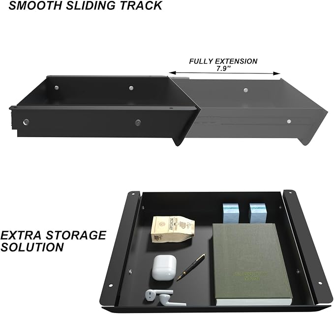 Under Desk Mounted Sliding Drawer with 60 Degree Tilt Panel to Pull Out, 15'' Long & 9'' deep Large Storage Organizer for Sit Stand Workstation - Image 3