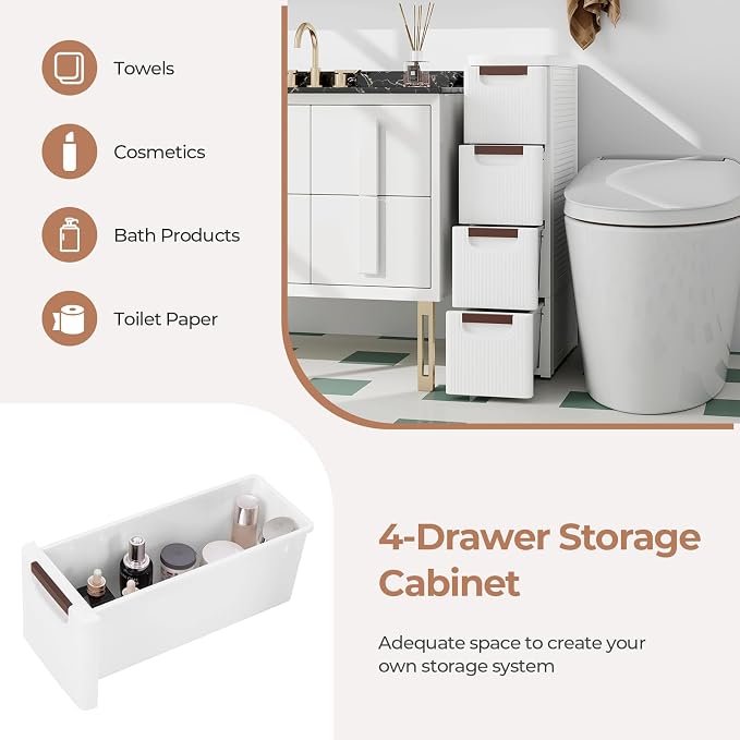 Giantex 4 Drawers Storage Cart, Narrow Plastic Dresser, Rolling Organizer Cart for Office Classroom Bedroom Bathroom Art Craft Supplies, Mobile Slim Utility Cart on Wheels (7.5"x16.5"x29.5") - Image 6