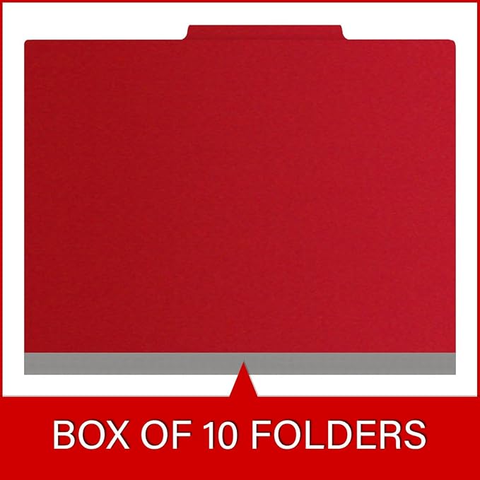 25 Pt. Pressboard Classification Folders, 2/5 Cut ROC Top Tab, Letter Size, 3 Dividers, Deep Red (Box of 10) - Image 6