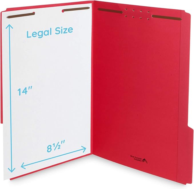 Blue Summit Supplies 50 Fastener File Folders, Legal, Heavy Duty, Red | Heavy-duty 14pt, reinforced 1/3 top tab, legal size, embedded fasteners, for legal, medical, and office records - Image 2