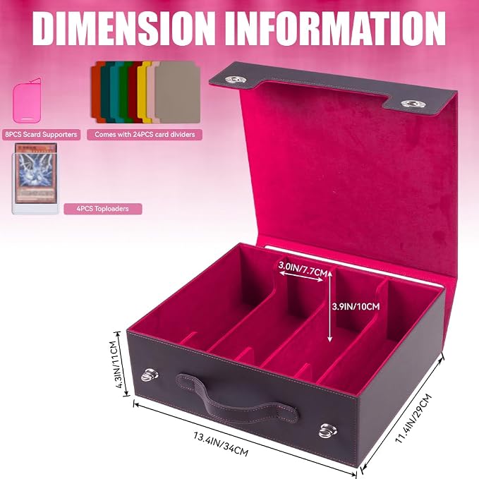 4-Row 3000+ Trading Card Storage Box for MTG, Card Deck Box with Snap-fit Design, 4 Card Sleeves, 8 Stoppers, 24 Dividers (4-Rows Black-Red) - Image 2