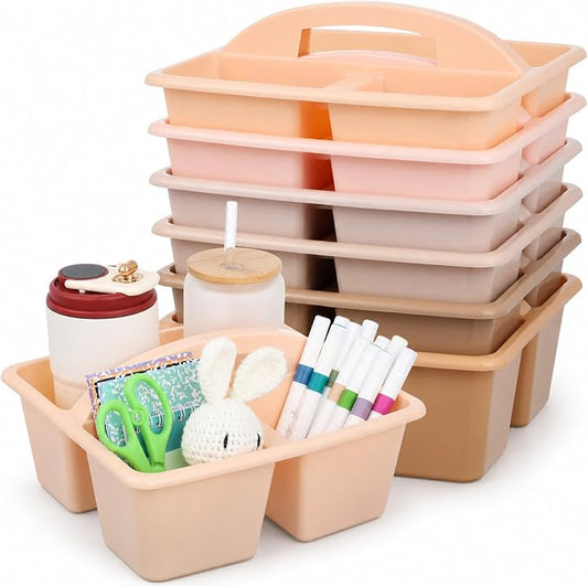 6 Pack 3 Compartment Small Caddy Plastic Classroom Organizer with Handle Portable Teacher Supply Storage Caddy Craft Art Caddies for Pencil, Crayon, Marker, Home, Office, School Supplies(Boho Pastel) by Yakydesign