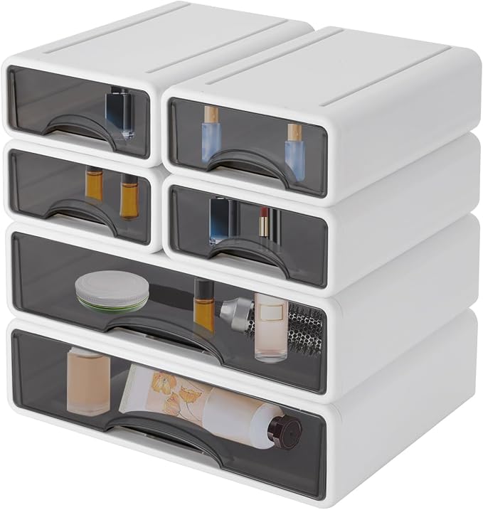 Stackable Office Storage Box with Drawers, Office Desk Storage Box with 6 Drawers, Plastic Drawers Organizer, Stackable Storage Drawers - Image 7