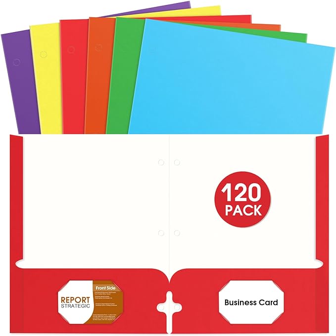 Bstoyder Folders with Pockets, 120 Pack Assorted Colors, 3 Hole Punched with Business Card Slot, Letter Size File Folders for School, Office, Home by Bstoyder