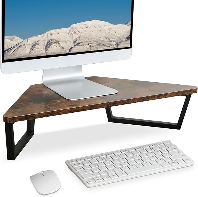 TEAMIX 26 inch Corner Monitor Stand Riser with Keyboard Storage, Espresso | Triangle Monitor Stand, Wood & Metal Computer Stand, Laptop Riser, Desktop Organizer, for L Shaped Desk, Home Office & Gaming by TEAMIX