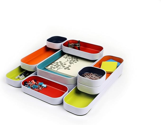 Three by Three Seattle Metal Drawer Organizer Tray Set, 10-Pc (Assorted) | Colorful food-safe metal bins; soft non-scratch base; organize utensils, makeup & supplies across every room - Image 7