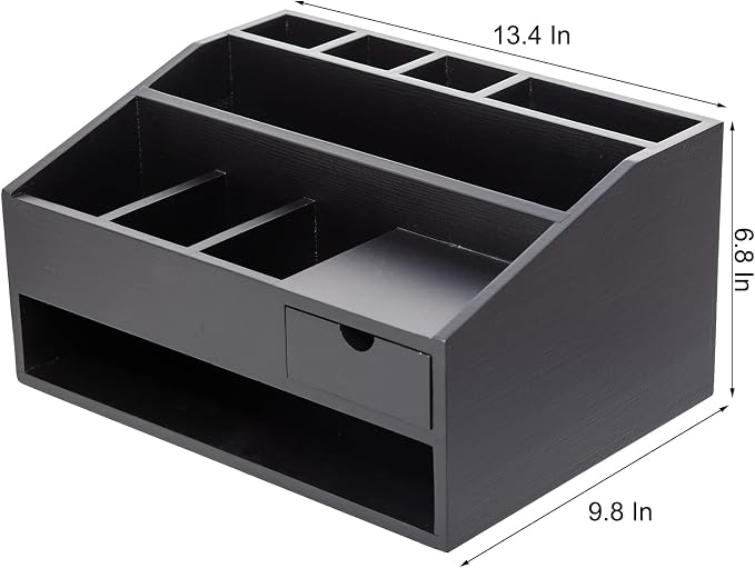 Wood Desk Drawer Organizers with File Organizer Pen holder Office Decor combo for Desk Organization Home can arrange office supplies such as calculators scissors pens note papers, etc. (black) - Image 2