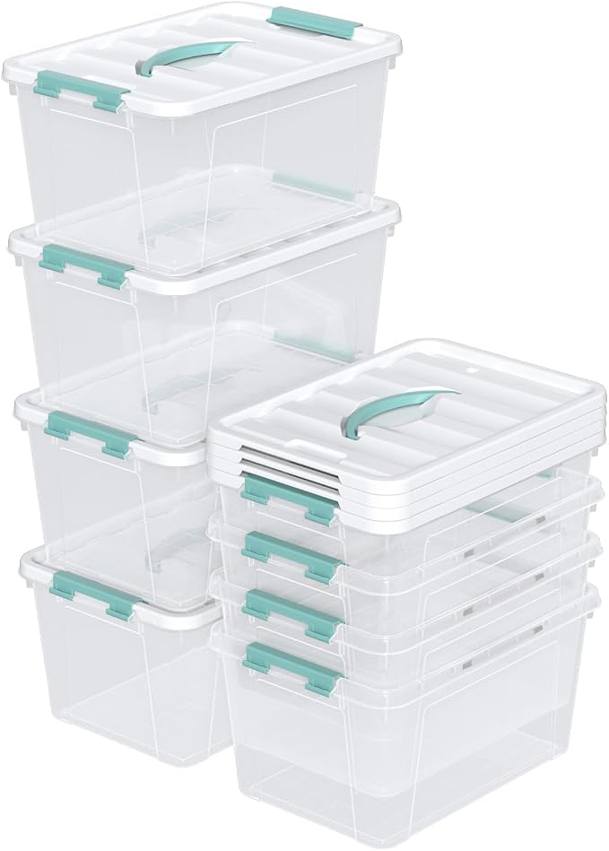 8-Pack Stackable Clear Storage Bins with Lids, 14-Qt Storage Box | Plastic Organizer Boxes with Buckle-Up Latches and Handle, Under Bed Closet Storage Containers - Image 7