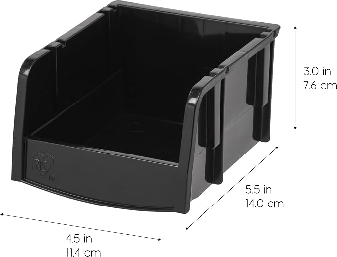 IRIS USA 15-Pack, Extra Small Stackable Storage Bins, Black | Organize small parts, hardware, craft supplies, pantry items, and household essentials with open-front access, stackable bins - Image 2