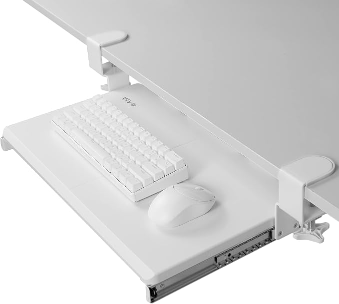 VIVO Small Keyboard Tray, Under Desk Pull Out with Extra Sturdy C Clamp Mount System, 20 (26 Including Clamps) x 11 inch Slide-Out Computer Platform Drawer, White, MOUNT-KB05ES-W | Keyboard Tray for Typing, Slide Out Platform, Extra Sturdy C-Clamp Moun... by Unknown