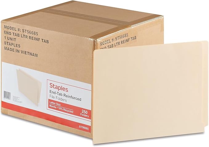 Staples Reinforced End‑Tab File Folders, Letter Size, Straight‑Cut Tabs, Manila, Heavy‑Duty Construction, 500/Carton - Image 7