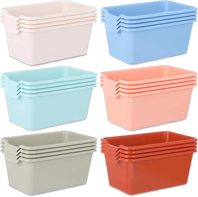 gisgfim 24 Pack Plastic Cubby Bins Classroom Book Bins Scoop Front Stackable Easy-to-Grip Toy Storage Tubs Containers for School Library Office Home Nursery Playroom Organization (Boho Color) by gisgfim