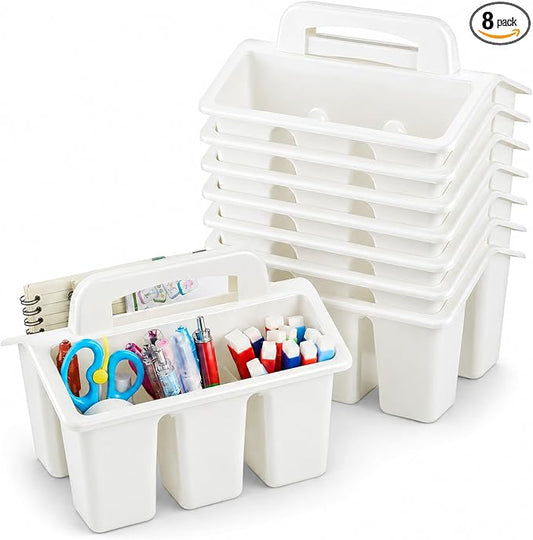 gisgfim 8 Pack Classroom Caddy Storage Basket with Handle 4 Compartment Storage Caddy Plastic Arts Crafts Caddies Protable Classroom Craft Caddies for Kids Schools Art Craft Supplies(White) by gisgfim