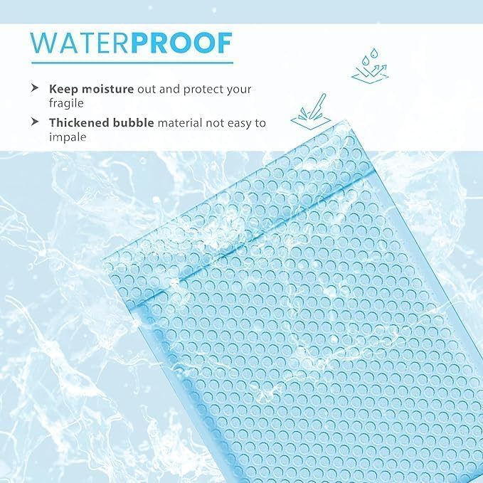 Light Blue Bubble Mailers 12x15, Self Seal Poly Padded Envelopes, 100 Pack - Image 6