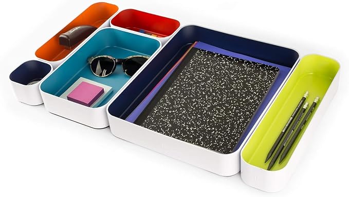 Three by Three Seattle Metal Drawer Organizer Tray Set, 6-Pc, 2" (Classic) | Deep 2" food-safe colorful metal bins; soft non-scratch base; kitchen, vanity, bathroom & office drawer storage - Image 3