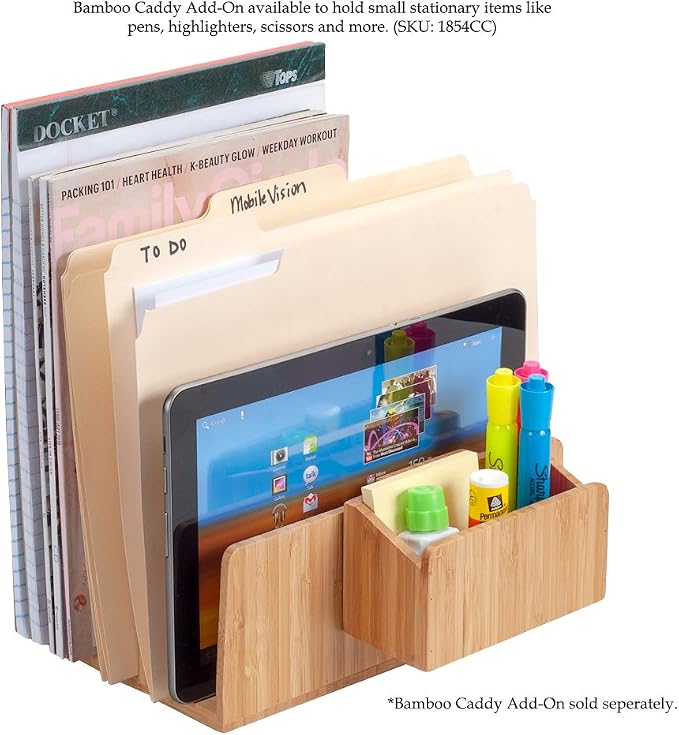 MobileVision Bamboo Desktop File Folder Organizer and Paper Tray, 5 Slots - Image 4