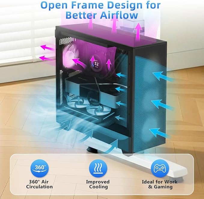 Under Desk PC Mount for Standing Desk, Clamp-On CPU Holder, 50lbs Capacity | Clamp-on for 65-80mm legs. Holds 50lbs, open frame cooling. No-drill, 15-min install. Fits mid-tower PCs. - Image 9