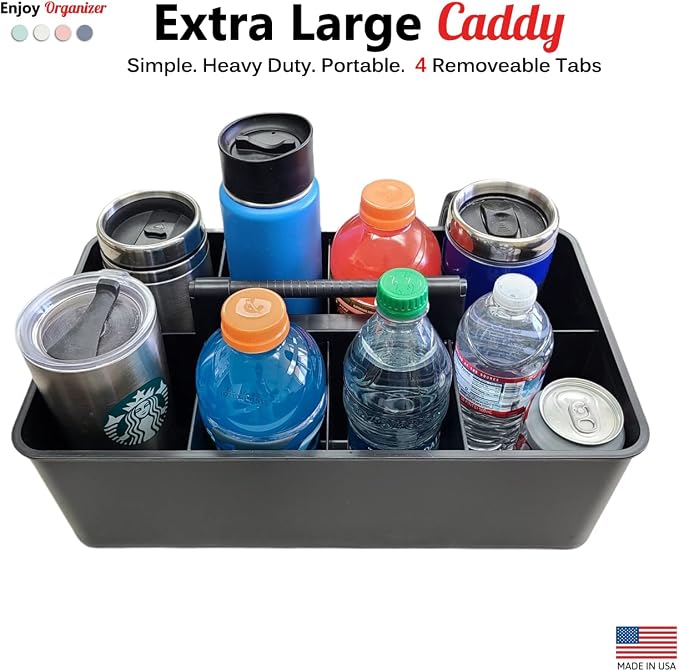 -Extra Large Big Portable Carry Caddy, DIY Dividers, 8 Compartments Portable Basket with Handle Storage Organizer Stackable Made in USA (5 PACK, Black) - Image 7